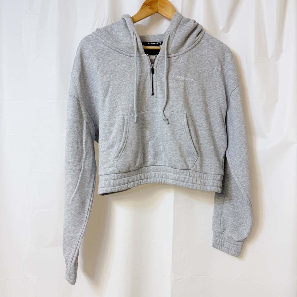 Alphalete Classic Capital Crop Half Zip Hoodie Grey Medium